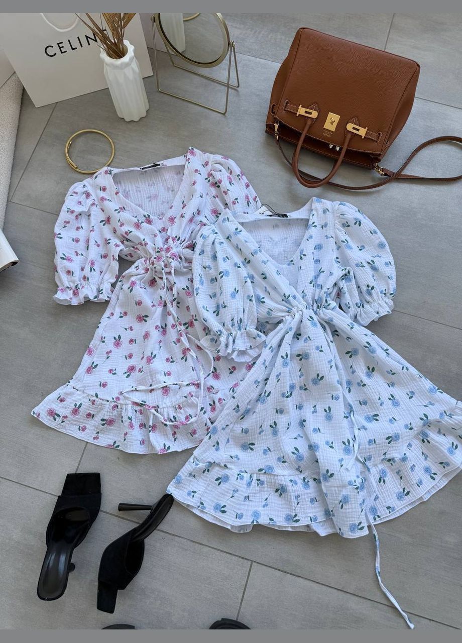 Білий повсякденний, коктейльна жіноча сукня міні у білому кольорі з рожевим квітковим принтом No Brand з квітковим принтом