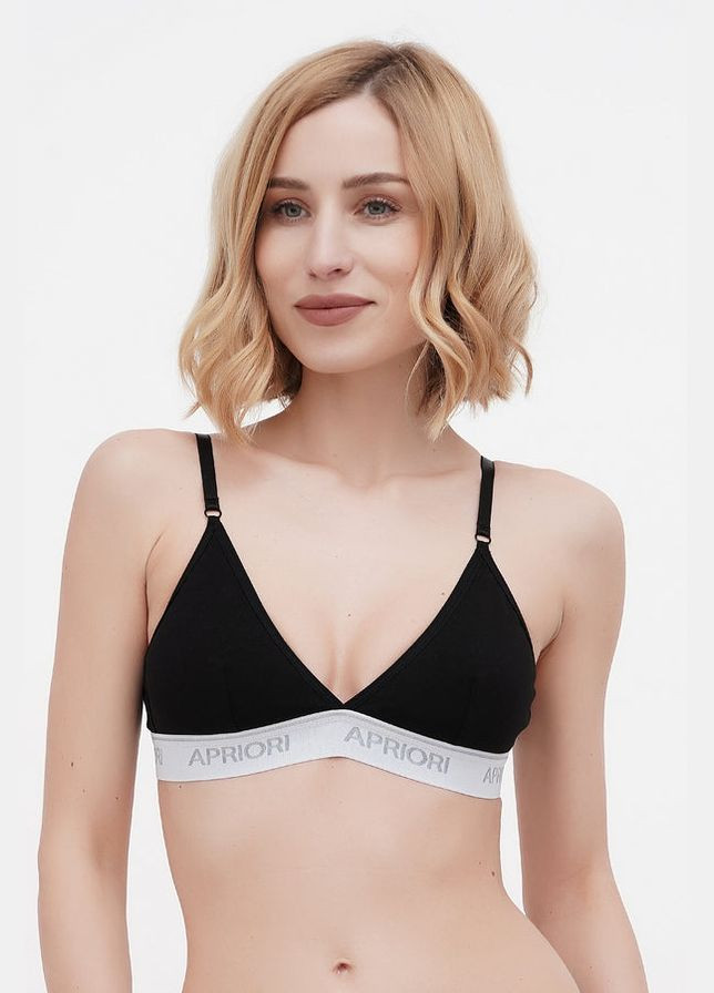 Чорний бралетт бавовняний бралет з логотипом Apriori без кісточок бавовна, еластан