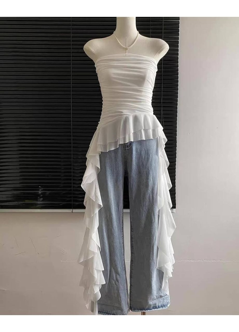 Біла трендовий топ з воланами No Brand