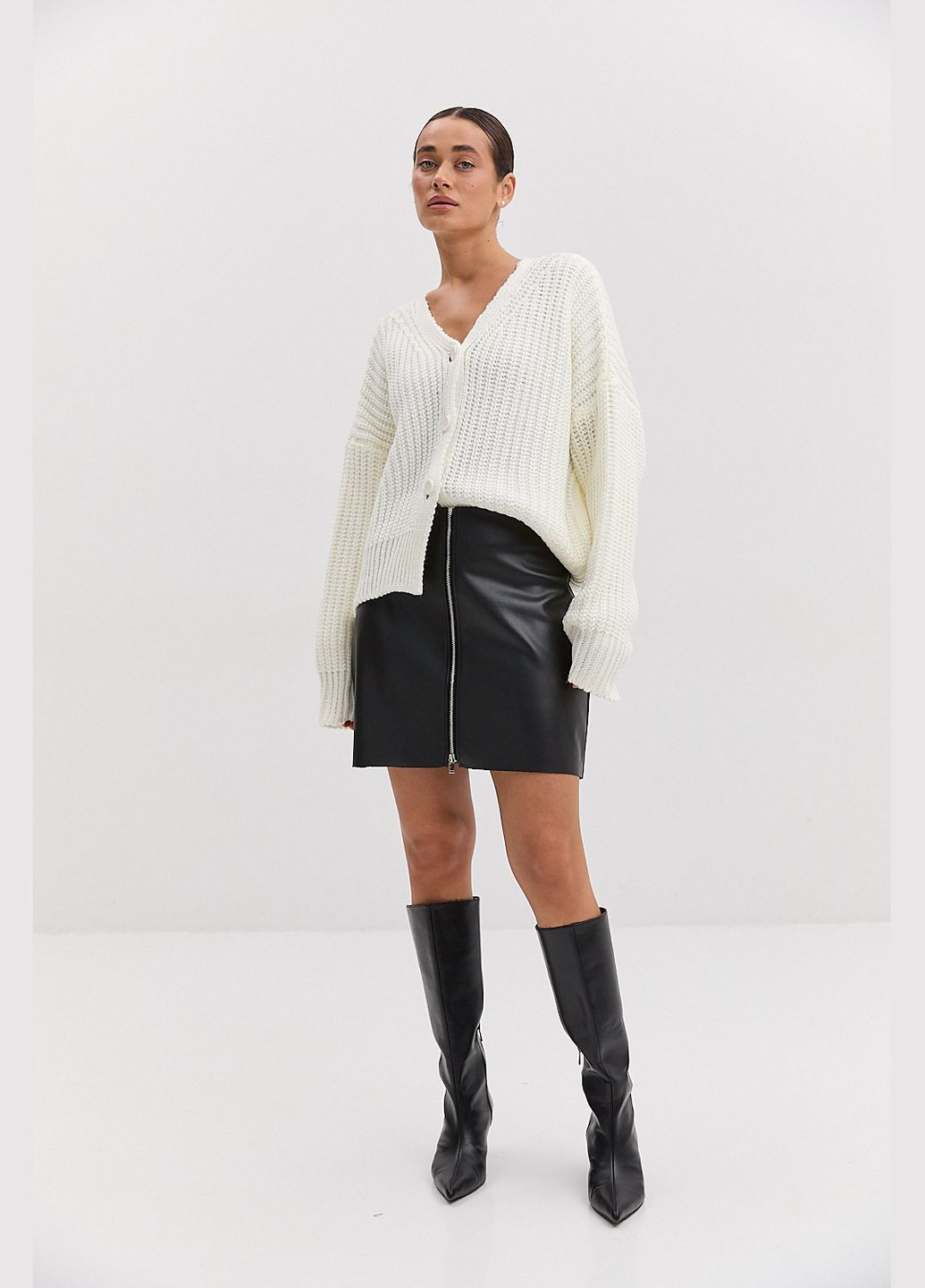 Шкіряна міні-спідниця з блискавкою спереду Arjen (316301647)