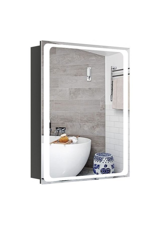 Зеркальный шкаф Alfa (70 х 55 х 9) см с LED-подсветкой и подогревом черный ХАСТ (315724851)