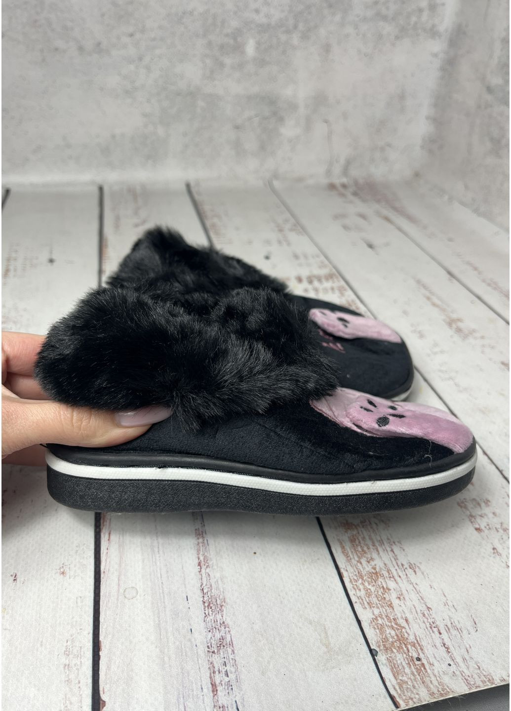 Черные тапочки домашние для девочки черно-розовый (1216-1) Lion