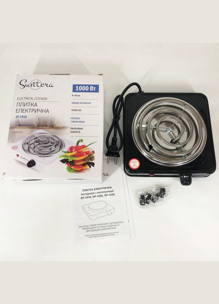 Плита електрична SP-1910, електроплита 1000 w, електроплита 1 комфорка. Колір: чорний Suntera (364665157)