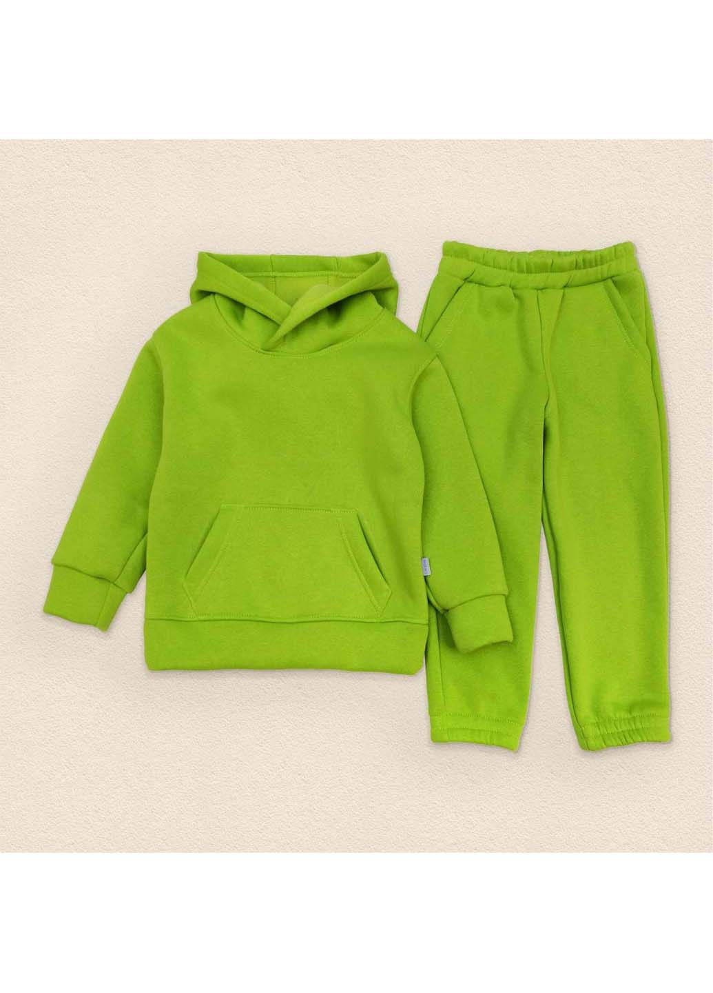 Зеленый демисезонный детский теплый костюм на флисе худи и штаны lime dexter's