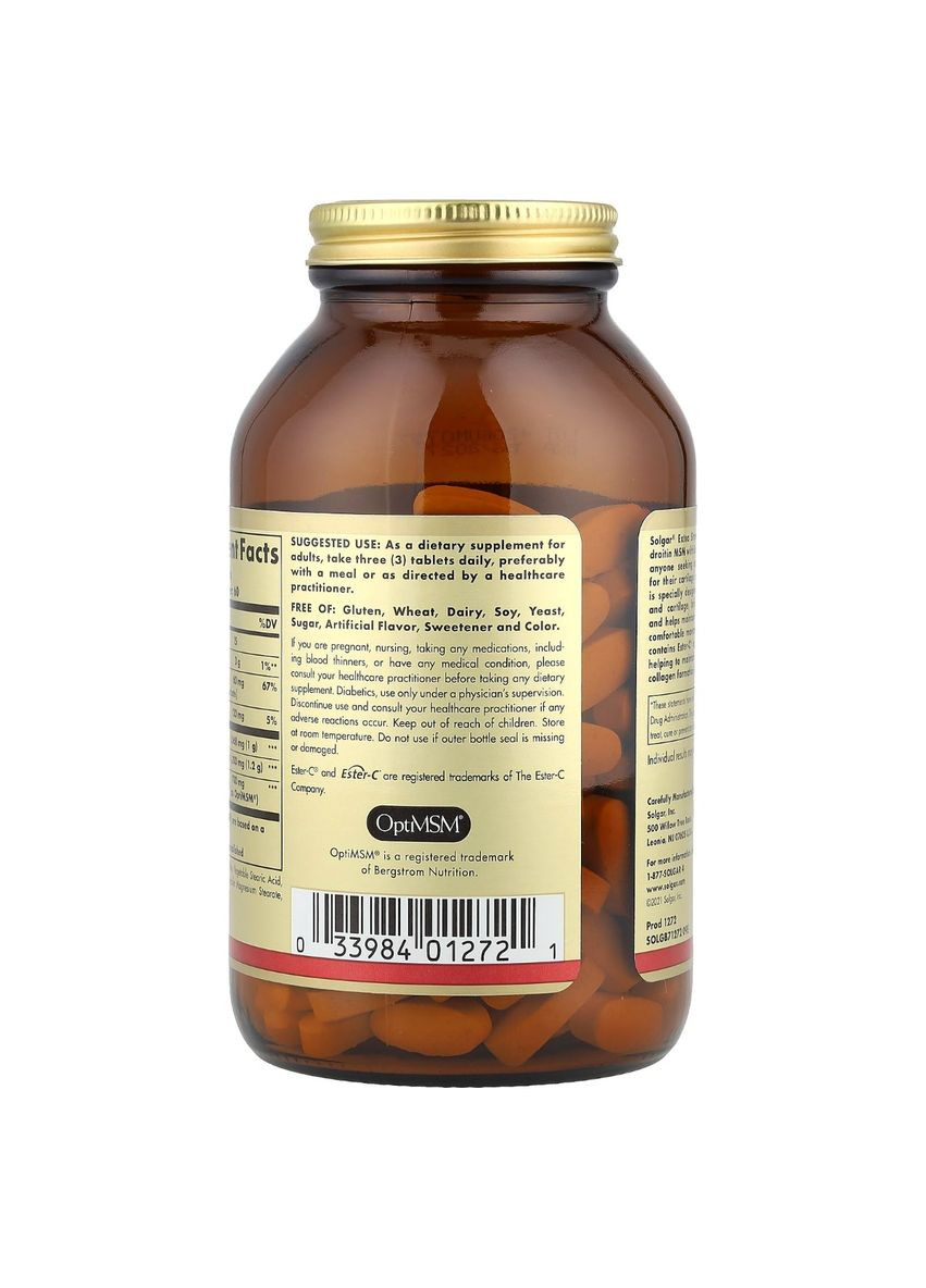 Глюкозамін Хондроітин МСМ с Ester-C,, 180 таблеток Solgar (326055136)