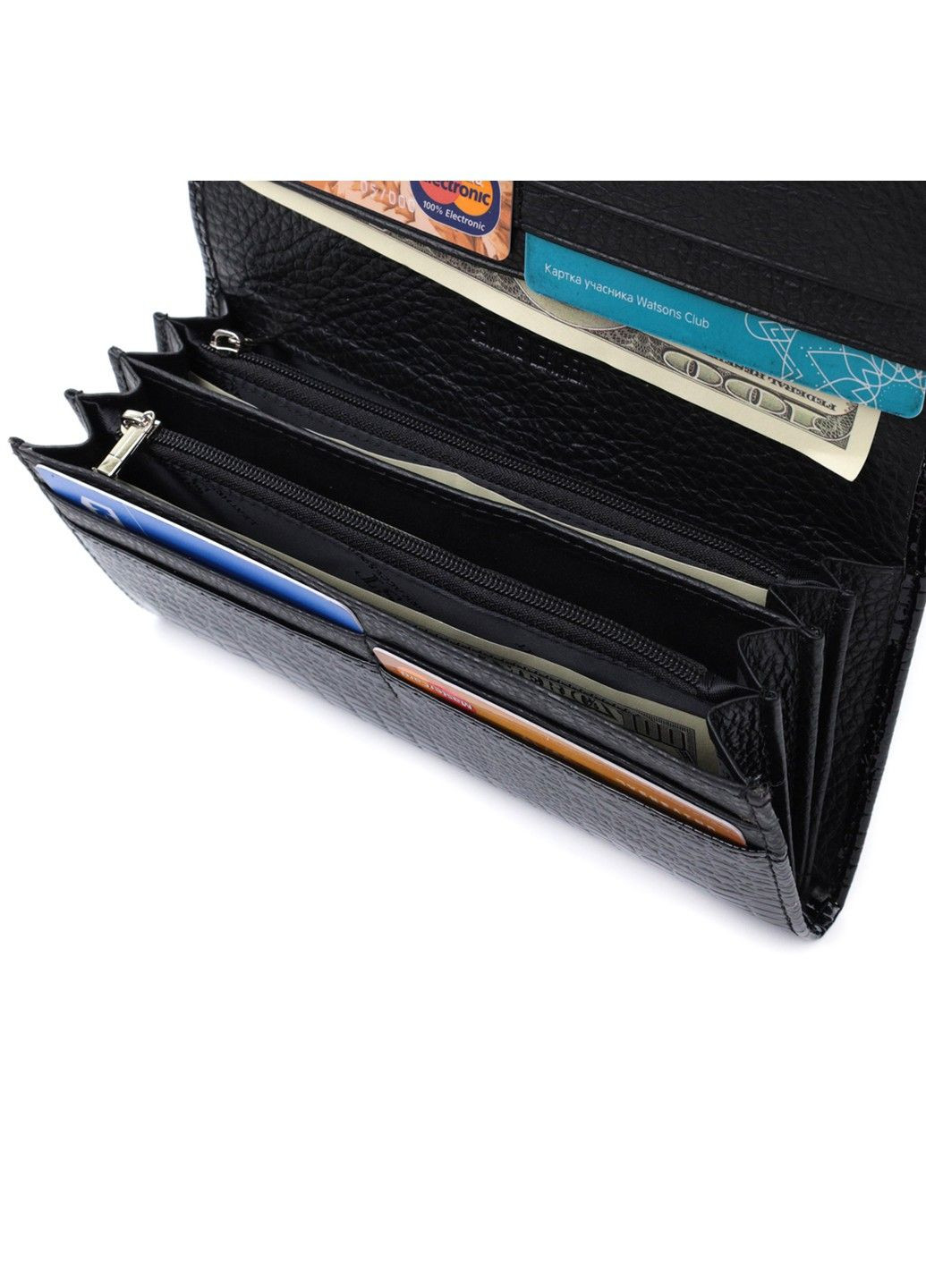 Жіночий гаманець лакований з фактурою під рептилію з натуральної шкіри 22718 Чорний st leather (298111877)