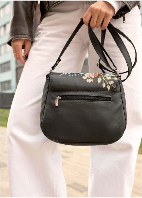 Жіноча сумка кросбоді через плече з екошкіри Чорна з квітковим принтом (938024720) Sambag (360965572)
