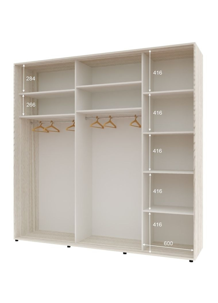 Шкаф-купе трехдверный Комфорт Мебель 210*60*220 см Дуб Беленый 3 двери ДСП Стандарт Комфорт Меблі (360429760)