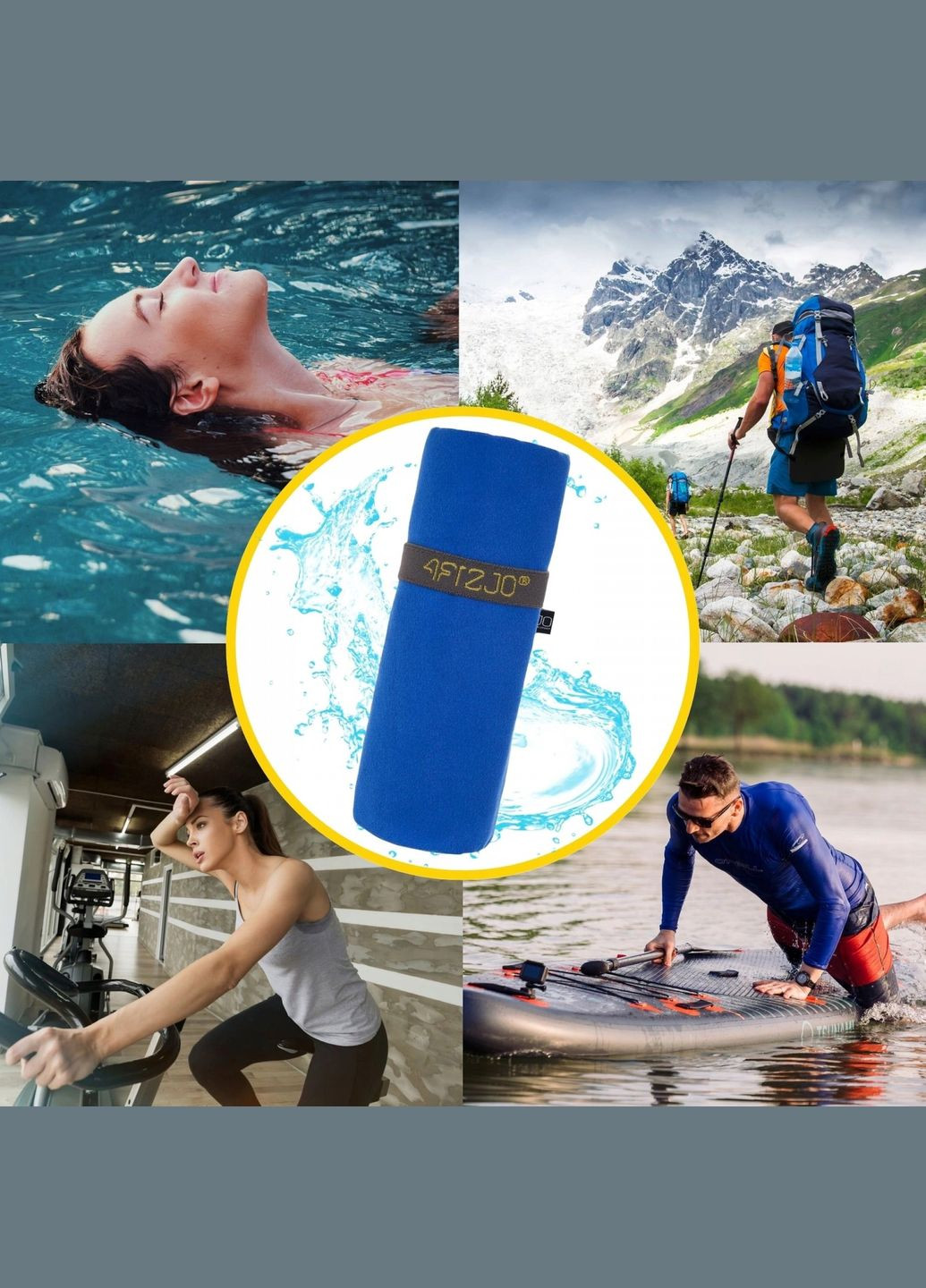 Рушник спортивний XL 180 x 100 см з мікрофібри Blue 4FIZJO світло-синій