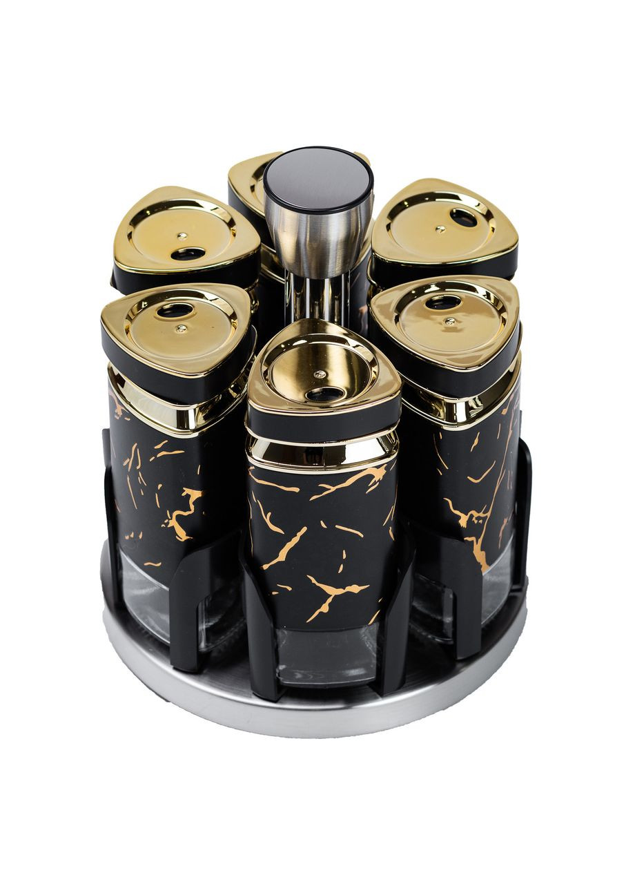 Набір баночок для спецій 6 шт скляні з розписом для кухні чорні компактні для зберігання приправ ProDobro (364189660)