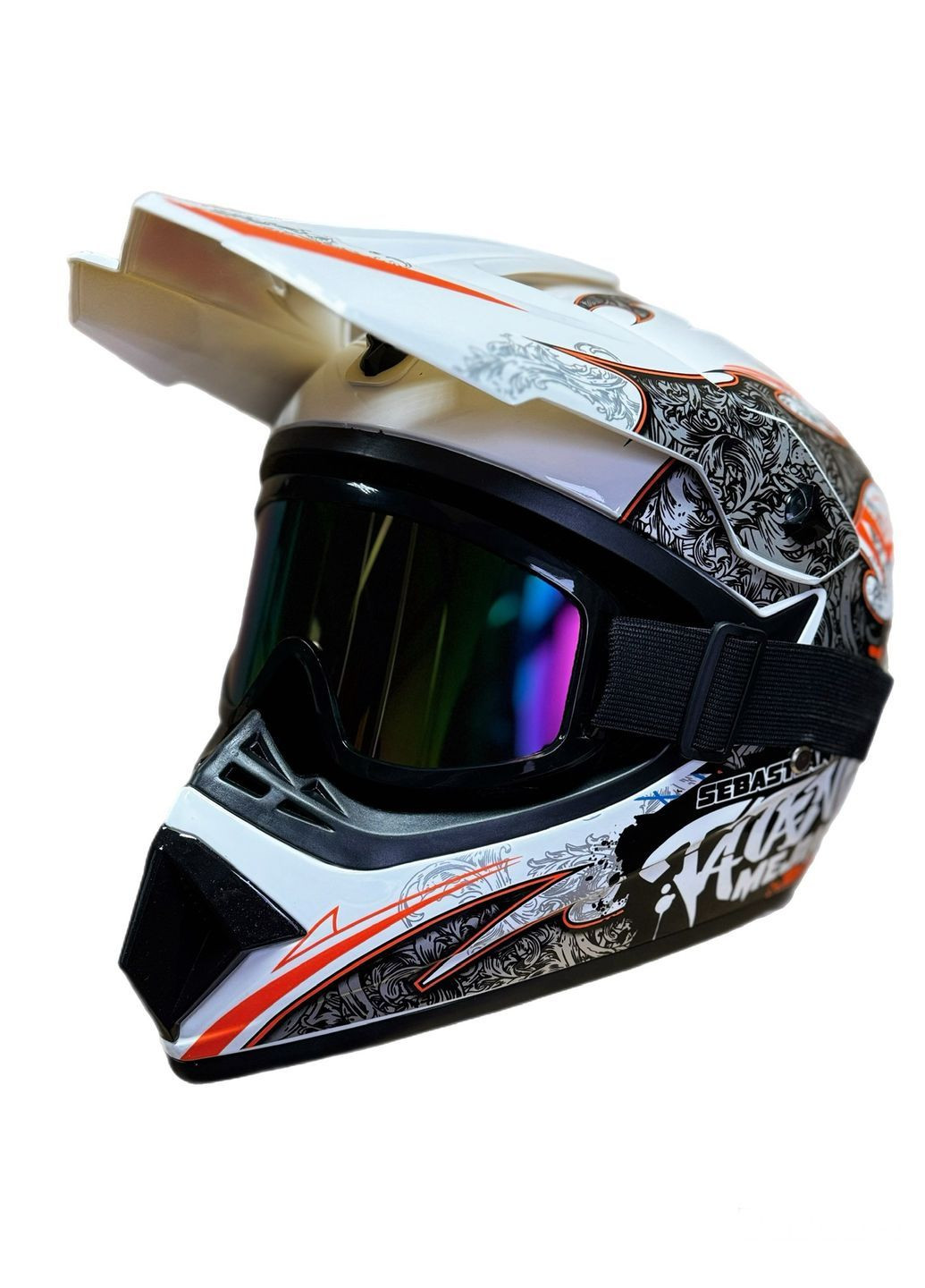 Мотошолом ендуро кросовий Helmet Sebastian White + окуляри Standard комплект No Brand (371921007)