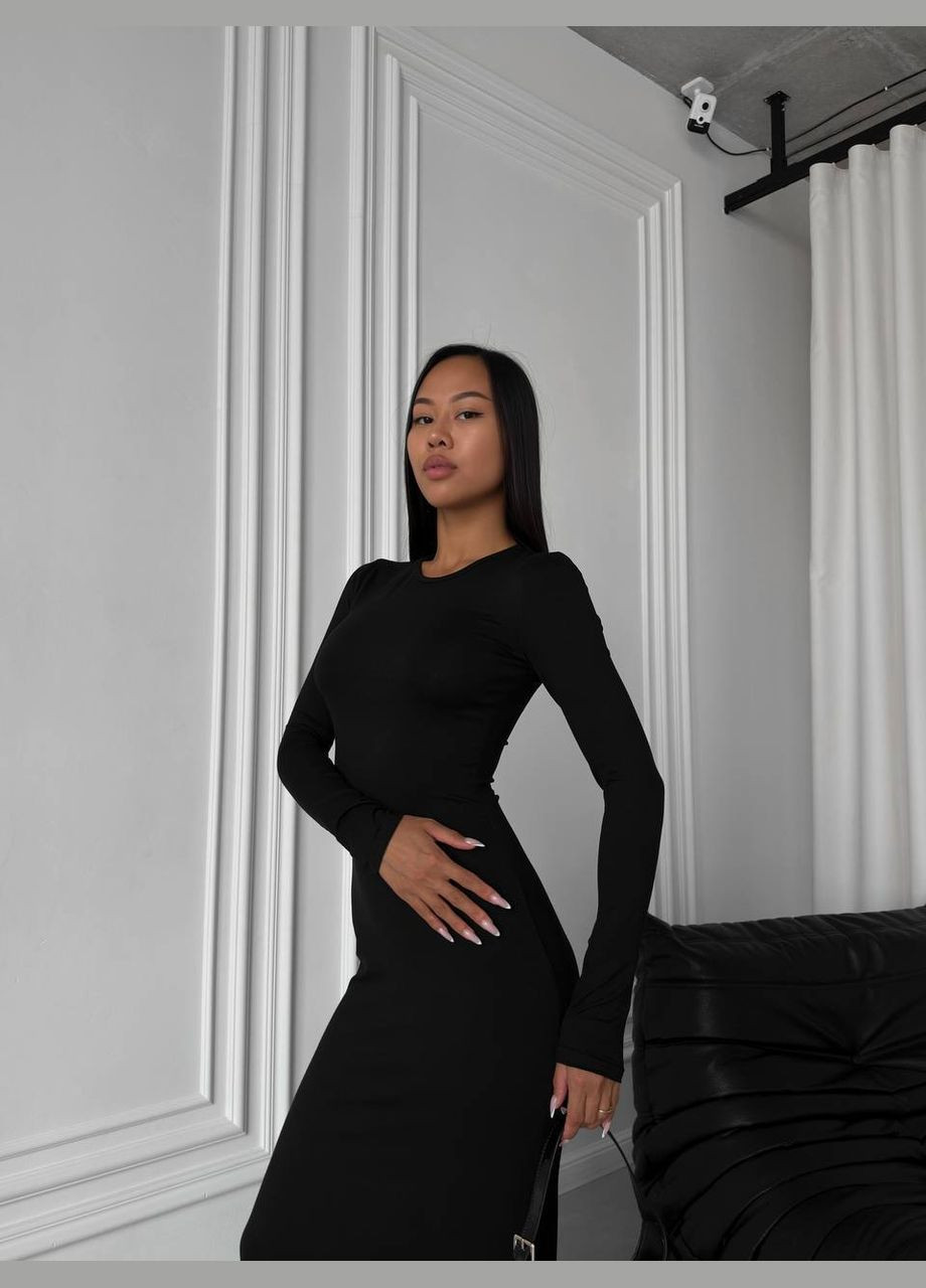 Черное коктейльное, вечернее женское длинное платье No Brand однотонное