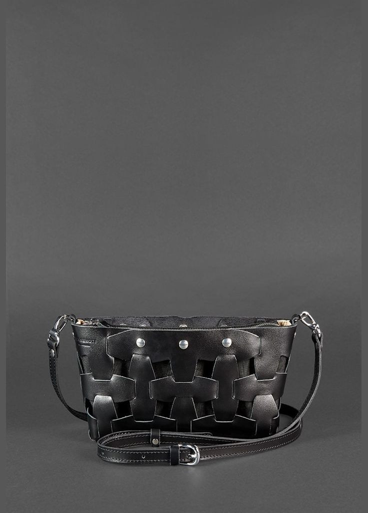 Кожаная женская плетеная сумка Пазл S угольно-черная (A-026650) BlankNote кросс-боди (327874072)