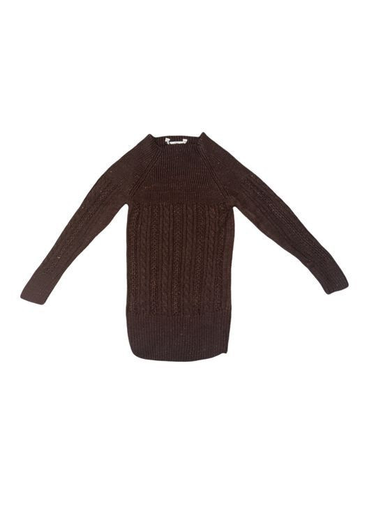 Коричневый демисезонный вязаный свитер с люрексом, удлиненный для девочки графитовый (0173) Tess