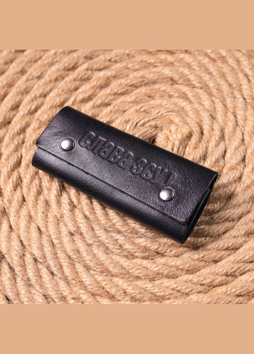 Оригинальная ключница в глянцевой коже Слава ВСУ черная 16717 Grande Pelle (362418547)