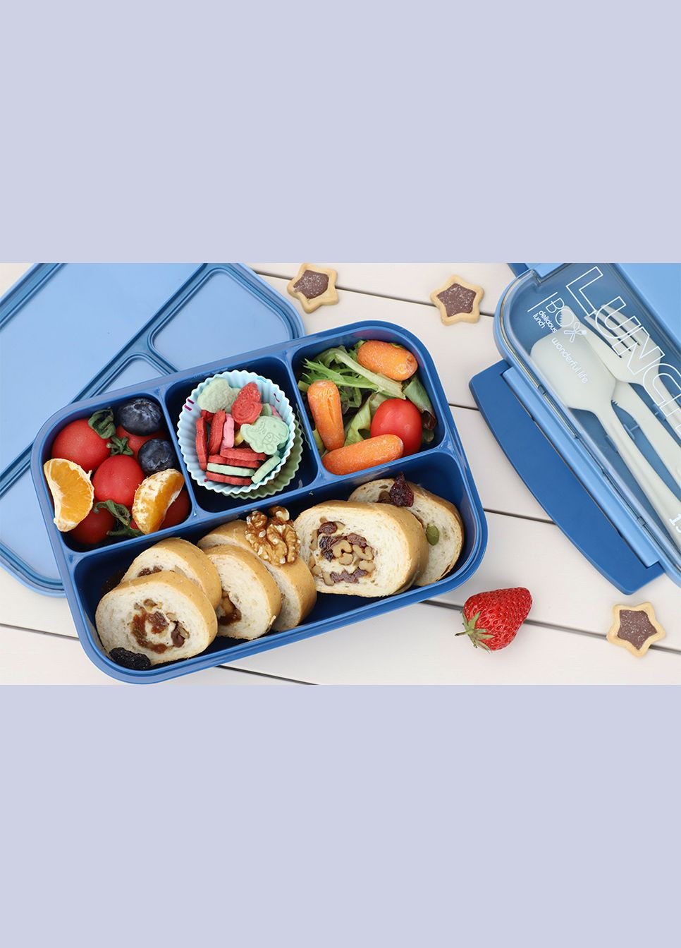 Ланч набір 5в1 Ланч-бокс на 4 герметичних секції 1300мл, Супниця 320мл, сумка Ланч-бег - помаранчевий No Brand (294206302)