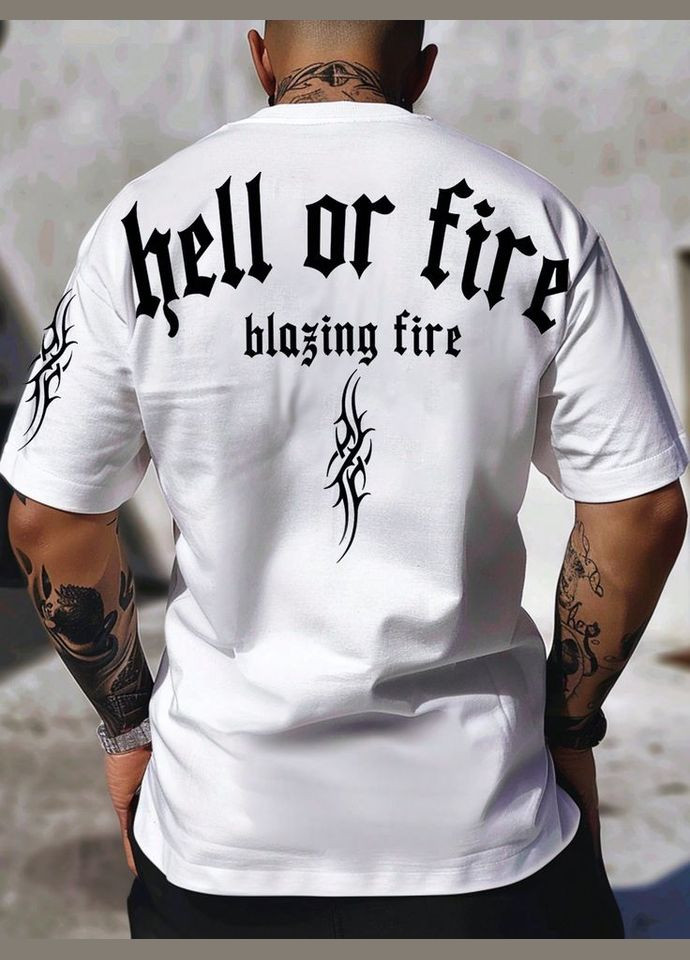 Комбінована біла чоловіча футболка з дтф (оверсайз) No Brand