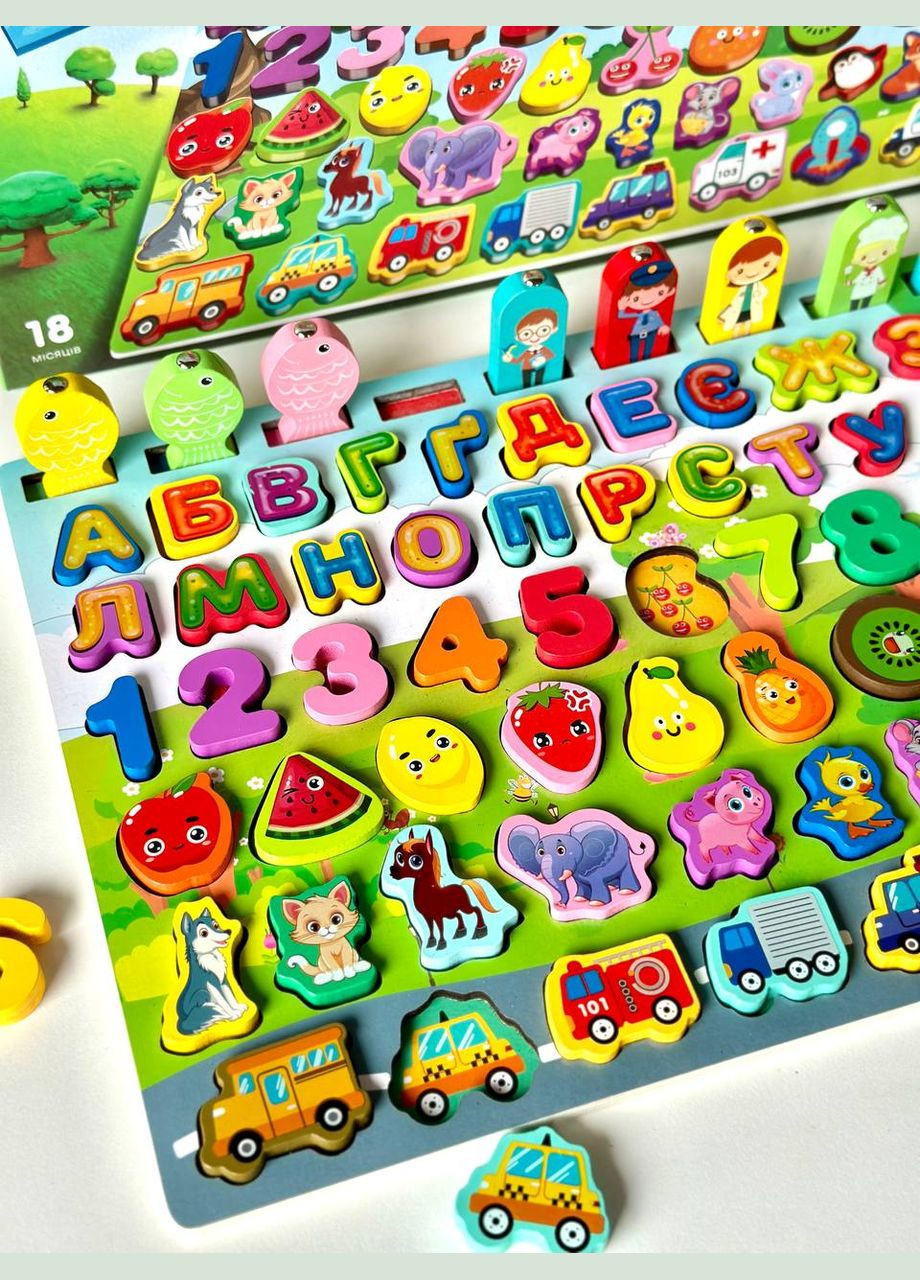 Деревяна розвиваюча дошка Монтессорі 31592 Риболовля Укр Абетка Вкладиші TK Group (327217155)