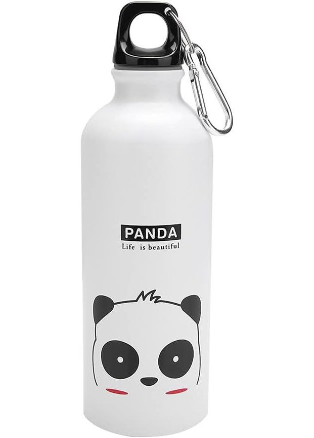 Детская бутылка для воды Панда спортивная алюминиевая бутылка с карабином, 500 мл Белая LUGI (365721652)