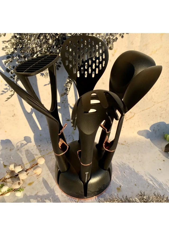 Набор кухонных принадлежностей на подставке 7 предметов EB-3607 из нейлона Black Edenberg (360654538)