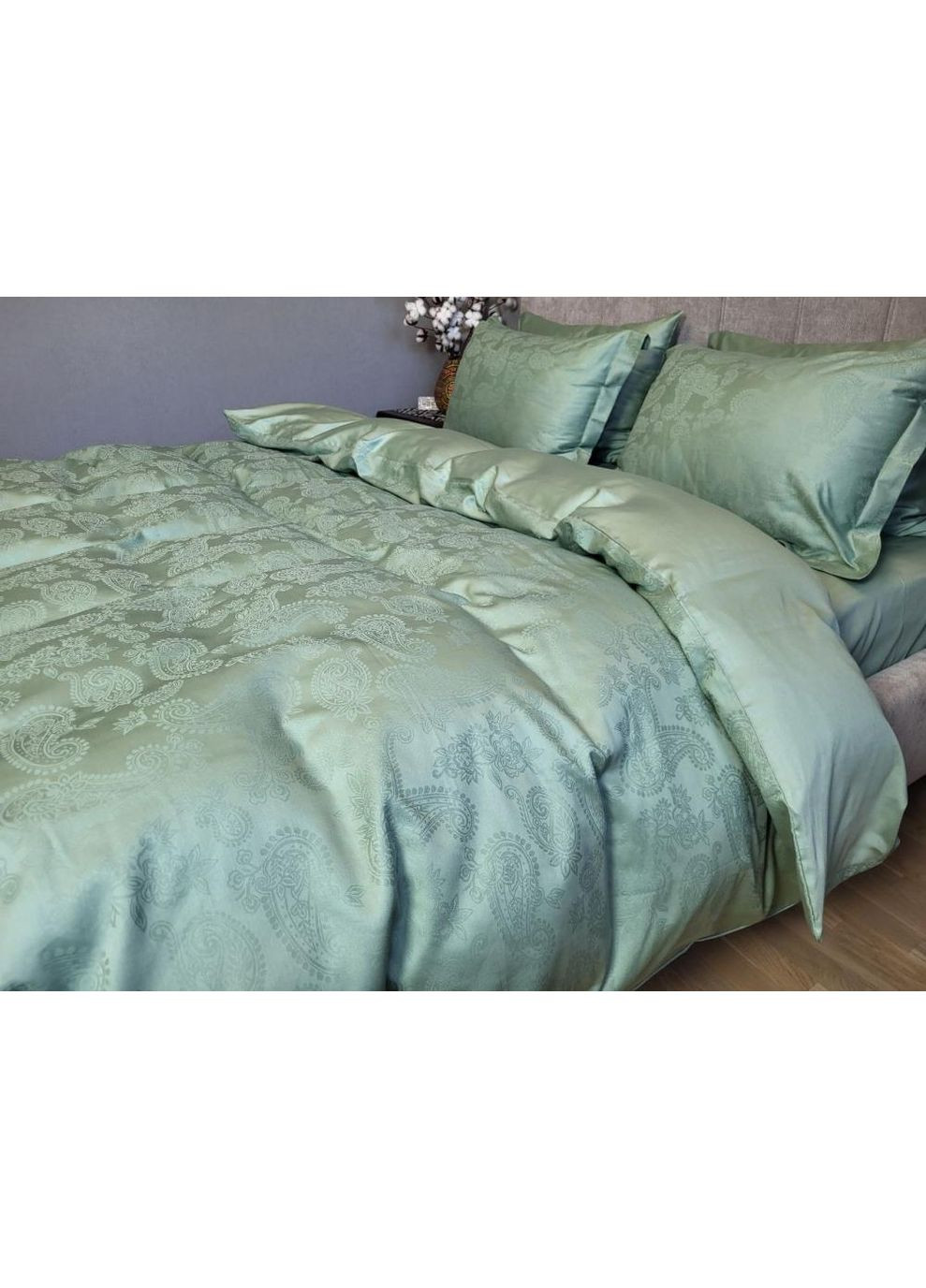 Постельное белье PAISLEY GREEN, сатин Евро размер, наволочки 50/70 No Brand (364217878)