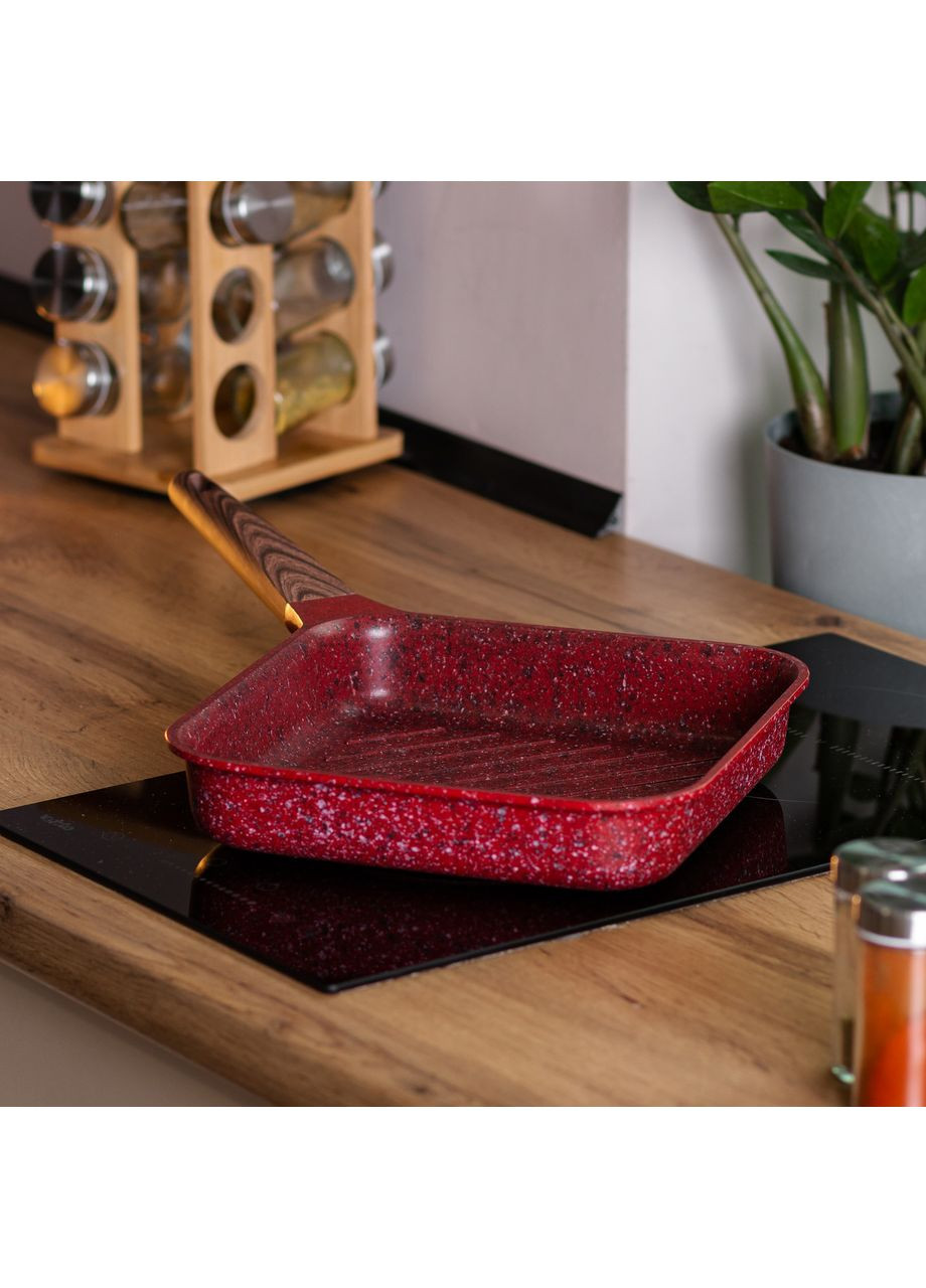 Сковорода-гриль алюмінієва, квадратна, 2,5 л, з антипригарним покриттям, 24 см Red HP-4-443R MGC (370801878)