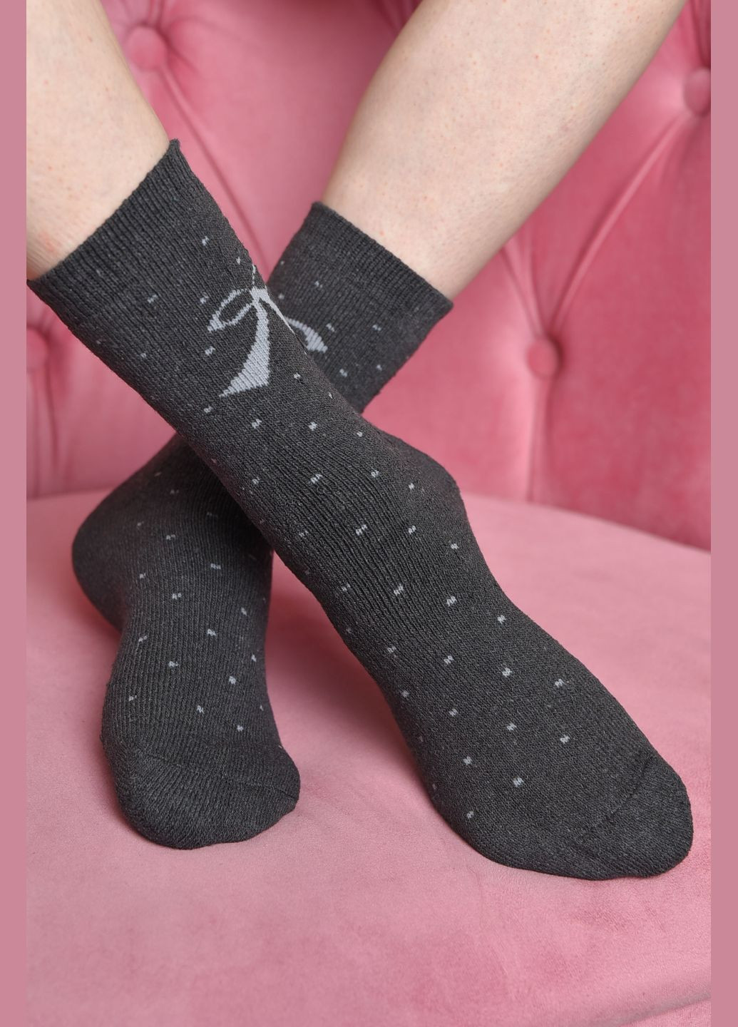 Темно-сірі шкарпетки жіночі махрові темно-сірого кольору Let's Shop малюнки (305741647)