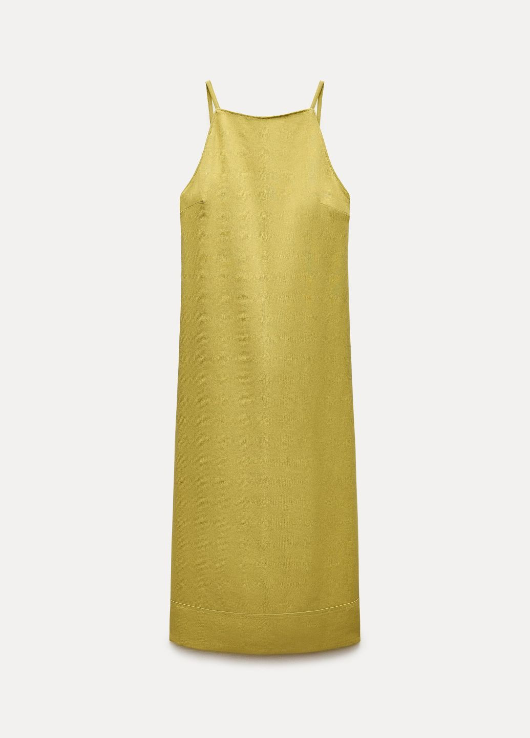 Горчичное повседневный, кэжуал, коктейльное платье миди из смесевого льна Zara