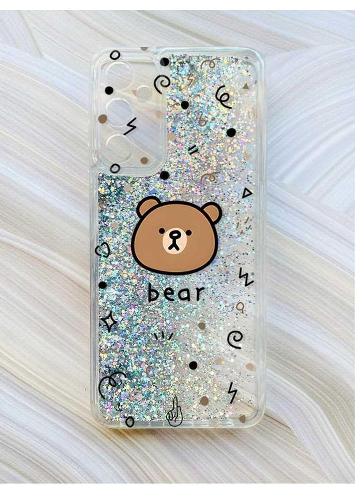 Чохол з плаваючими блискітками на Samsung Galaxy A24 (A245) Сріблястий:: Ведмедик (принт 76) CASE CONTROL (360670698)