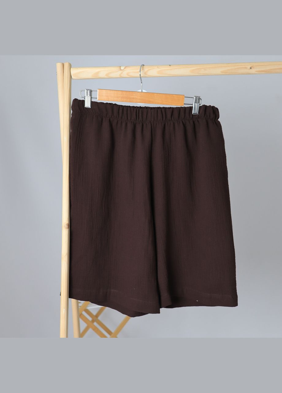 Женский муслиновый пляжный летний костюм рубашка с капюшоном + шорты коричневого цвета Mrou No Brand (341315924)