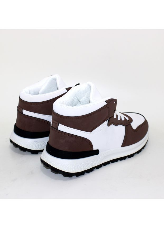 Молодіжні високі осінні кросівки з коричневими нубуковими вставками. No Brand білі (366215204)