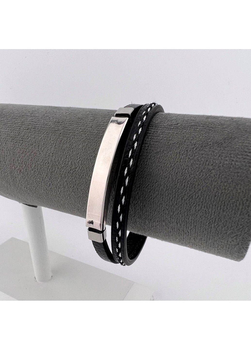 Браслет під гравіювання з медичної сталі на шкіряному ремішку 20.5см BH-004 No Brand (299486353)