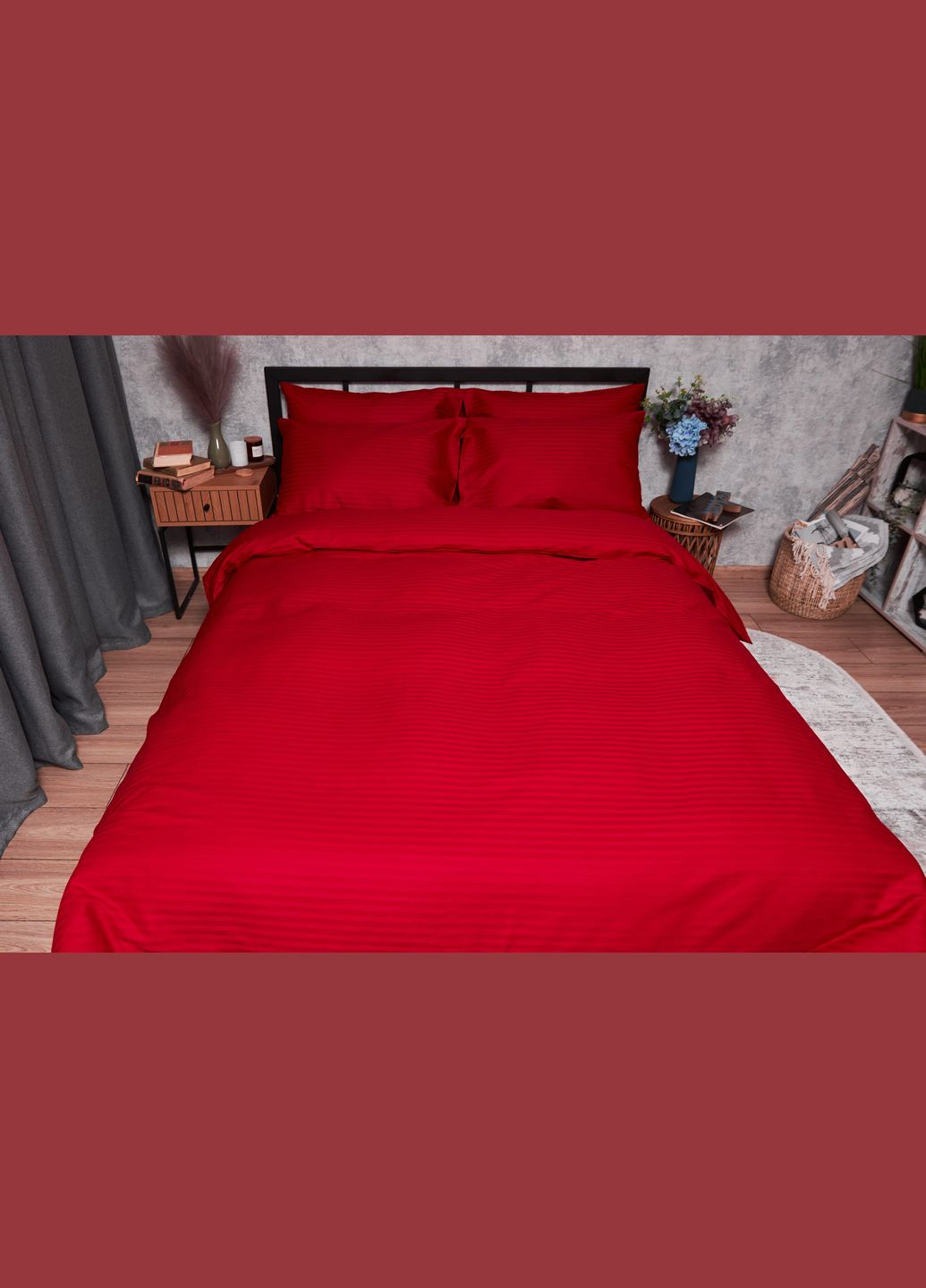 Комплект постельного белья Satin Stripe семейный 143х210х2 наволочки 2х50х70 (MS-820003596) Moon&Star stripe red (288043460)