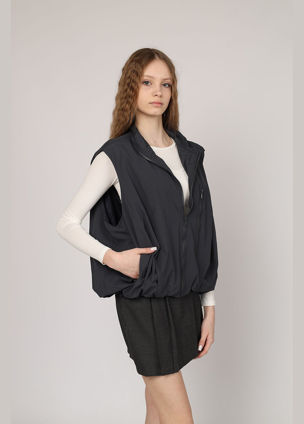 Жилет утеплений жіночий колір сірий ЦБ-00272402 Reyon (322966339)