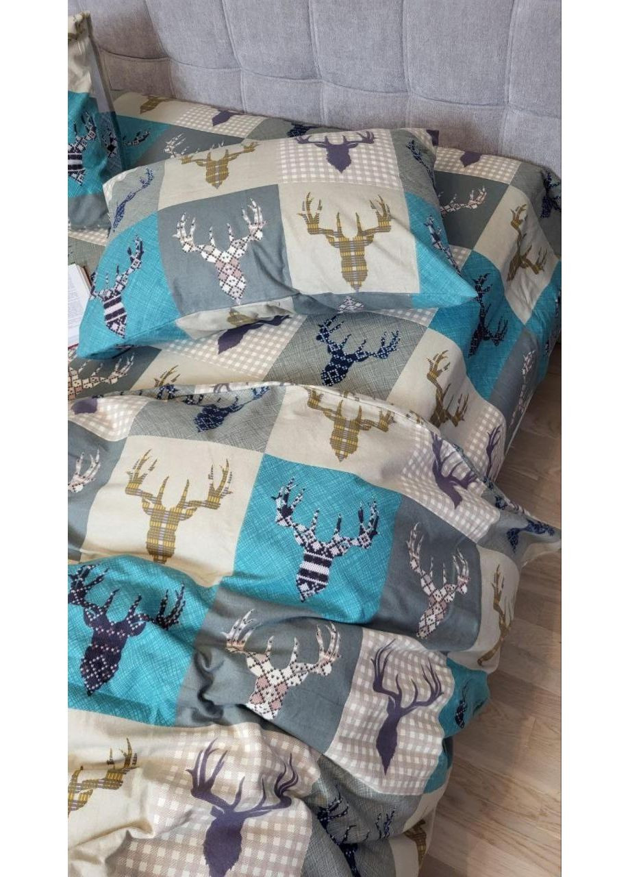 Постельное белье с резинкой Трофей бирюза, фланель(байка) Евро размер, наволочки 50/70 No Brand (364219595)