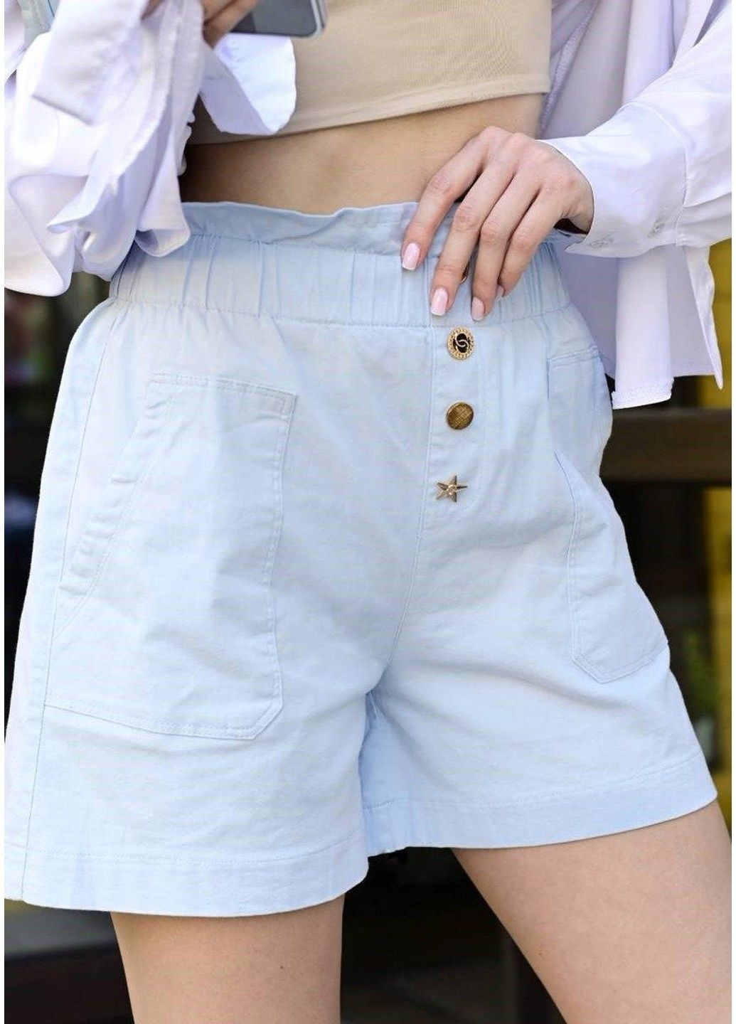 Шорти жіночі ґудзики блакитні Jinbaolai (307392814)