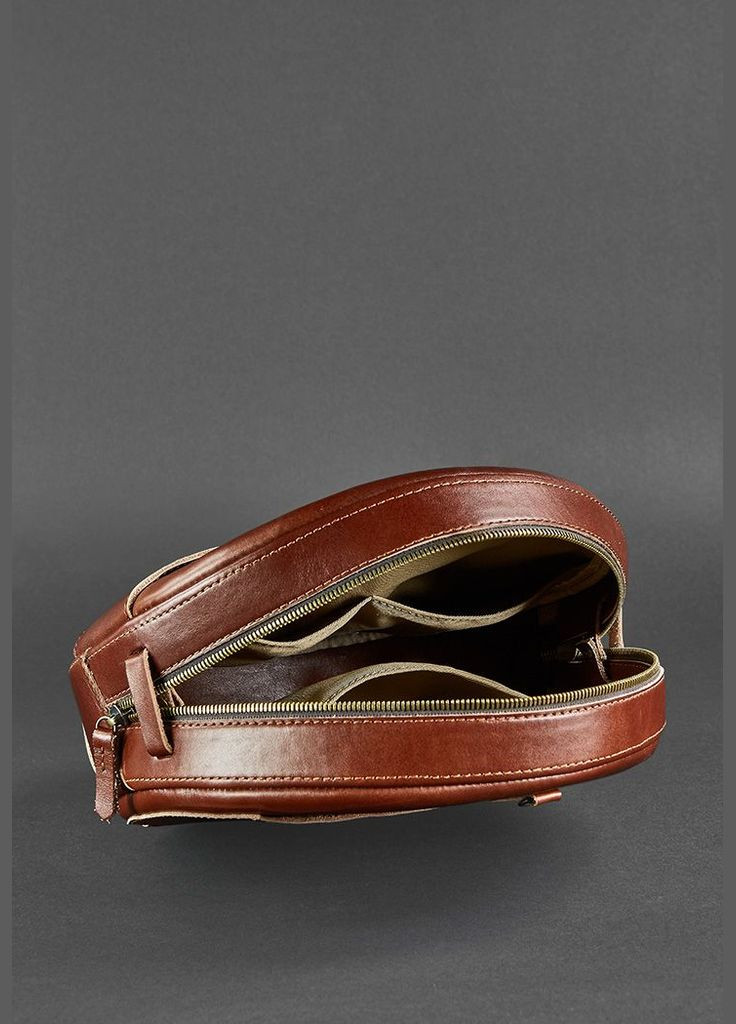 Шкіряна жіноча кругла сумка-рюкзак Maxi світло-коричнева (A-026516) BlankNote (327874143)