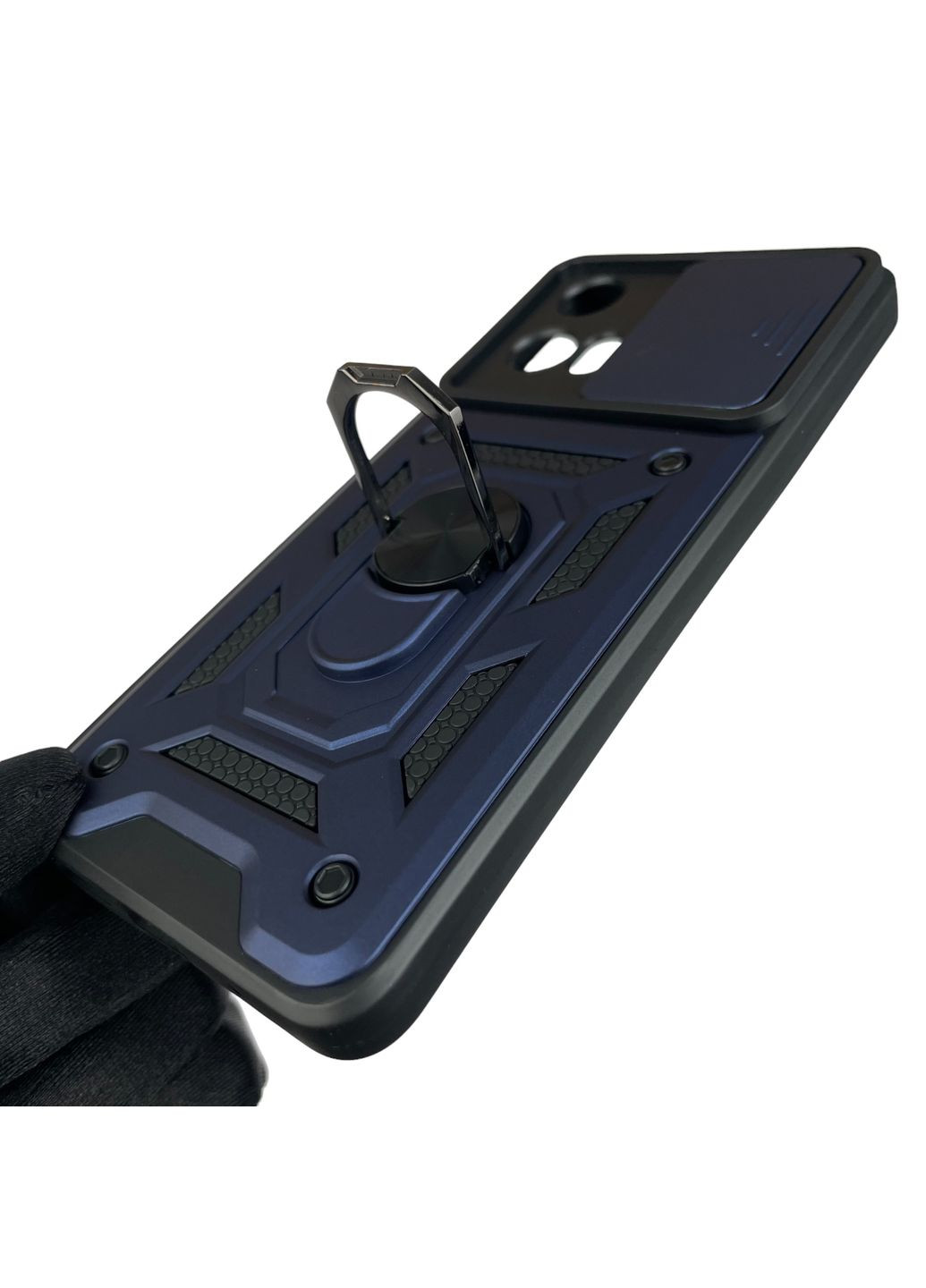Чохол для Moto G24 Power (PB1E0003RS) броньований з кільцем зі шторкою на камеру на моторола г24 павер темно-синій rg1 Motorola (366020288)