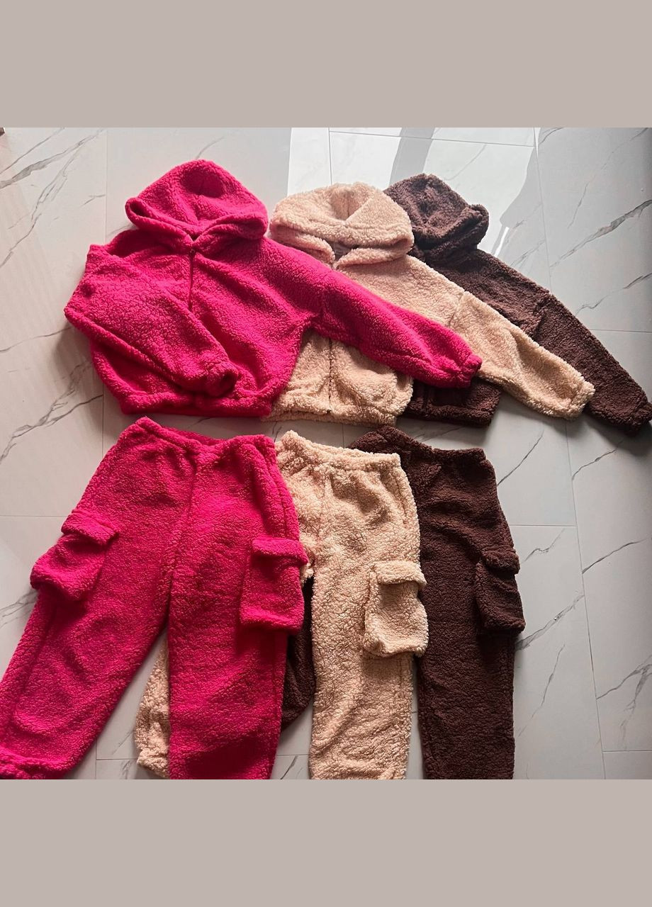 Теплый женский костюм Тедди розовый No Brand (306816544)