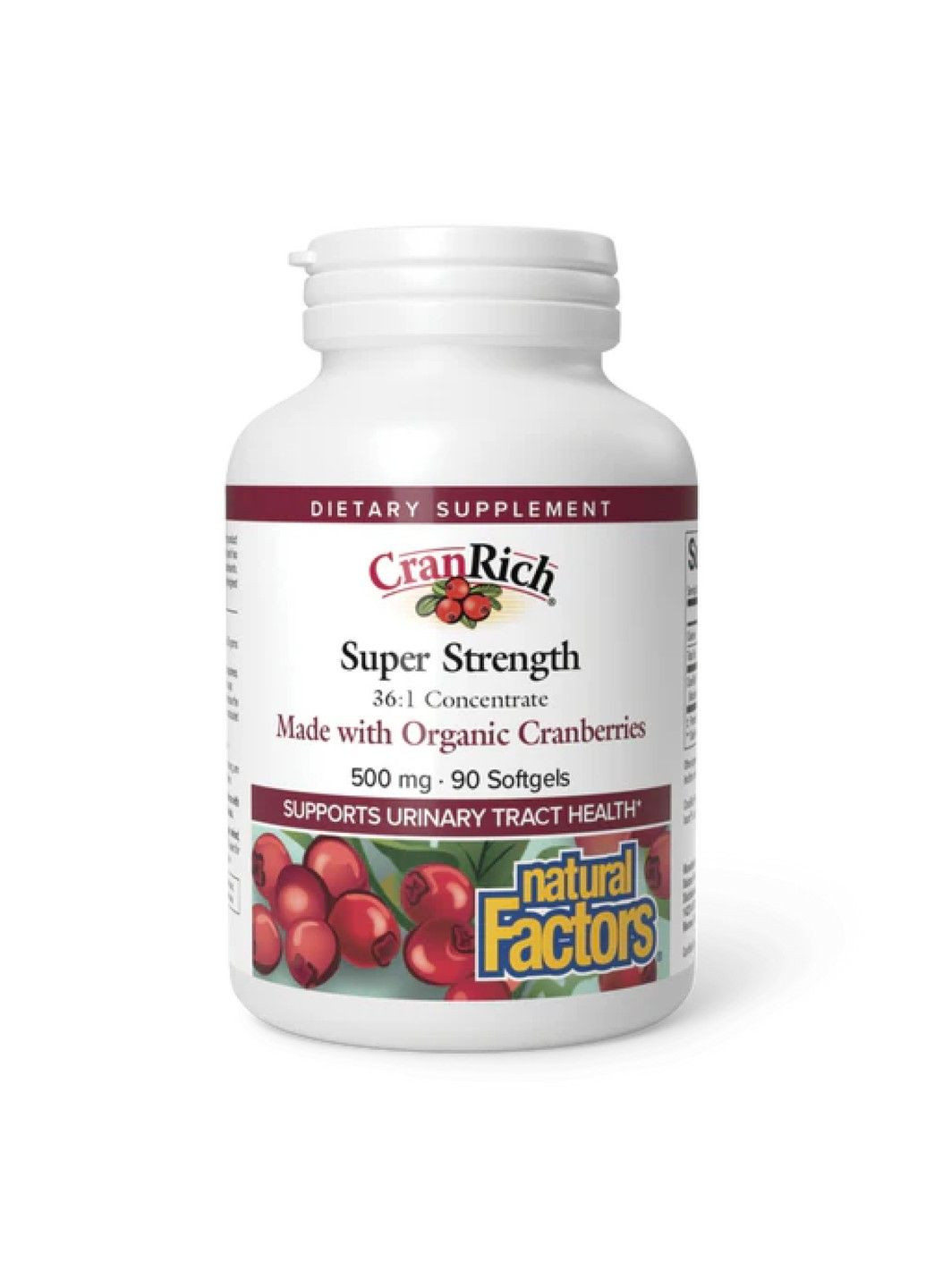 CranRich, Super Strength Organic Cranberry Concentrate суперпотужна добавка, 500 мг, 90 капсул Natural Factors (347599873)