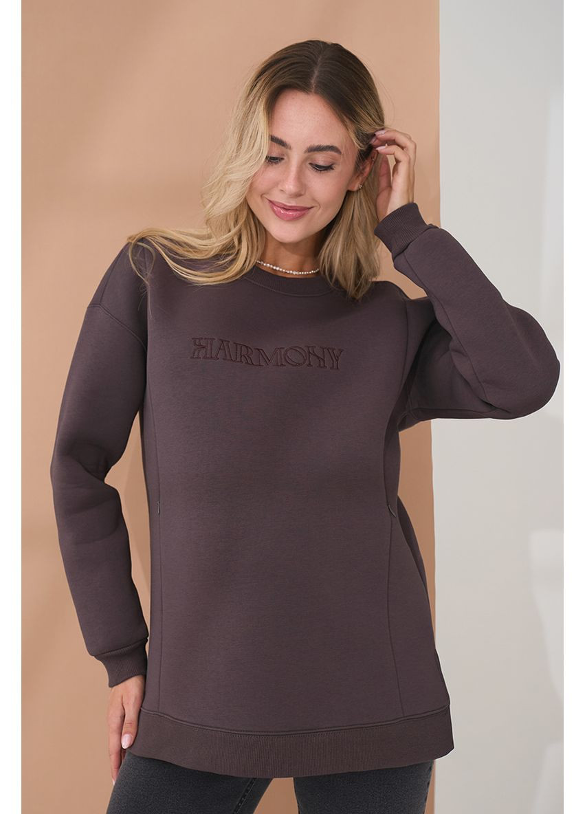 Туника для беременных и кормящих теплая с начесом серо-коричневого цвета Юла мама (362465064)