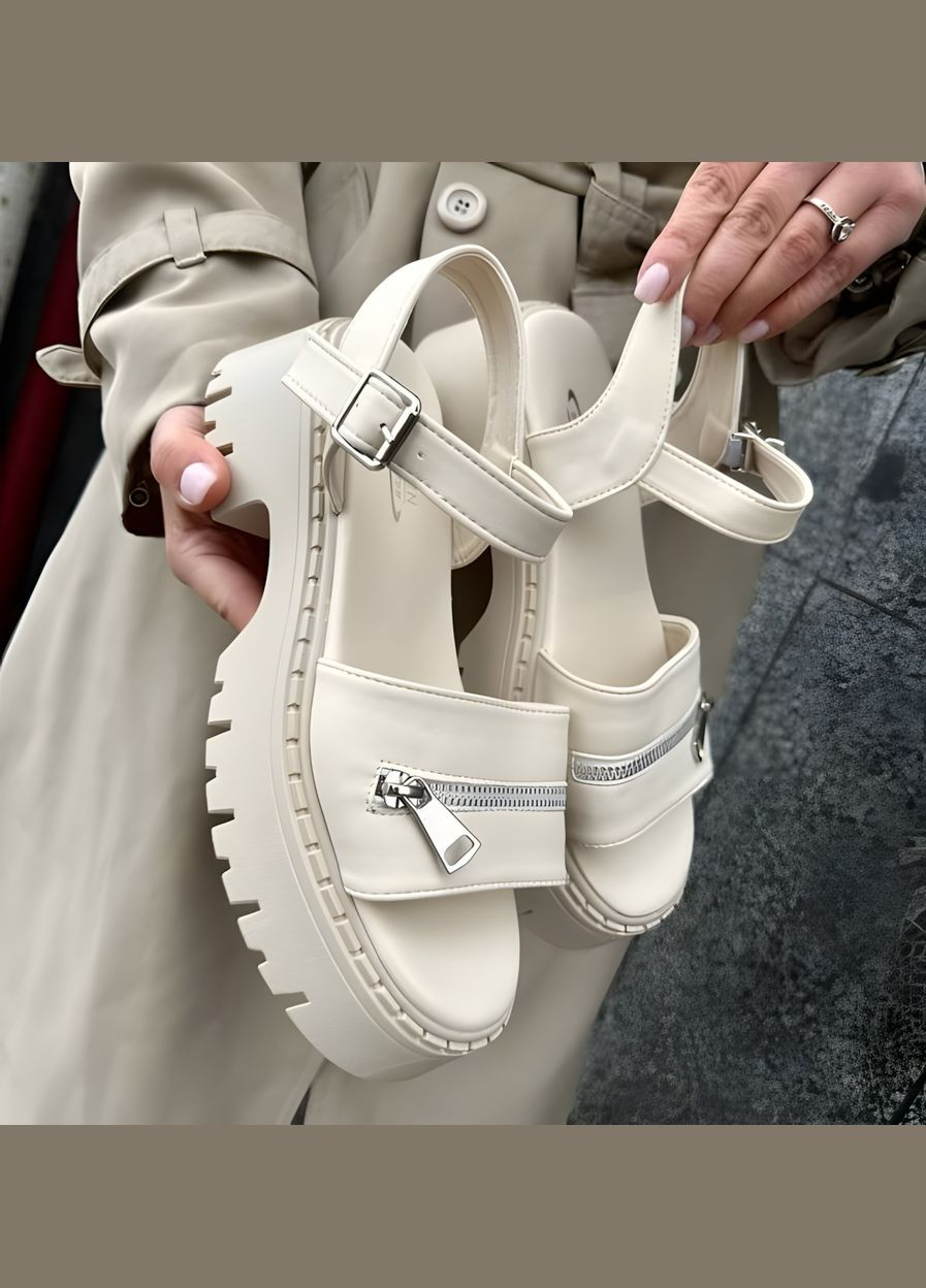 Жіночі шкіряні босоніжки на платформі 1429 Бежеві Seven (331431464)