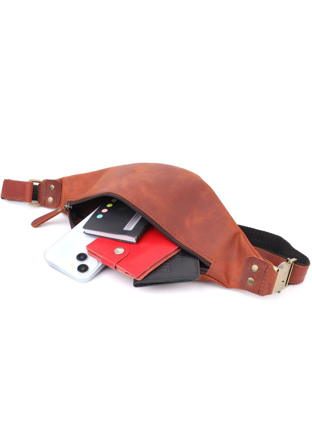 Чоловіча практична бананка з натуральної вінтажної шкіри 23131 Рудий Shvigel (335007574)