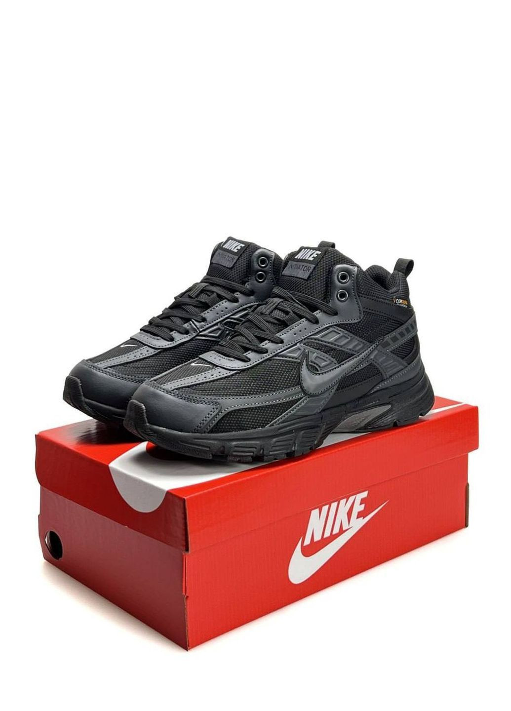 Чорні кросівки чолоічі зимові nike No Brand Initiator High Fur Black Grey