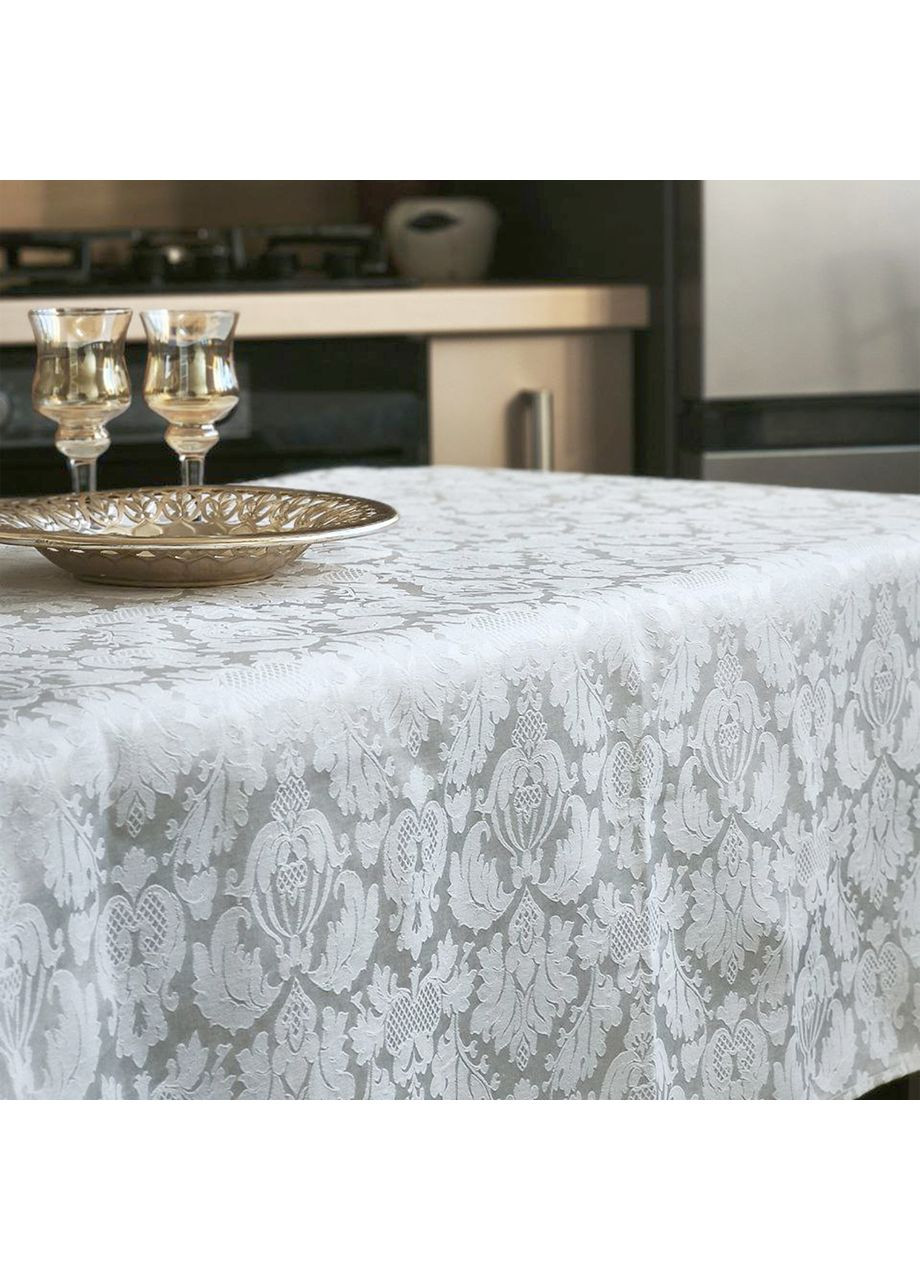 Однотонная тефлоновая жаккардовая скатерть на прямоугольный стол водоотталкивающая молочная 120, 170 Maystat (369505210)