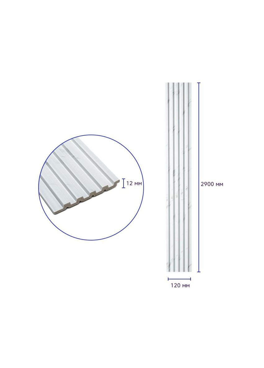 Рейка декоративна PS 2900х120х12мм Білий мармур SW-00002134 Sticker Wall (325880209)