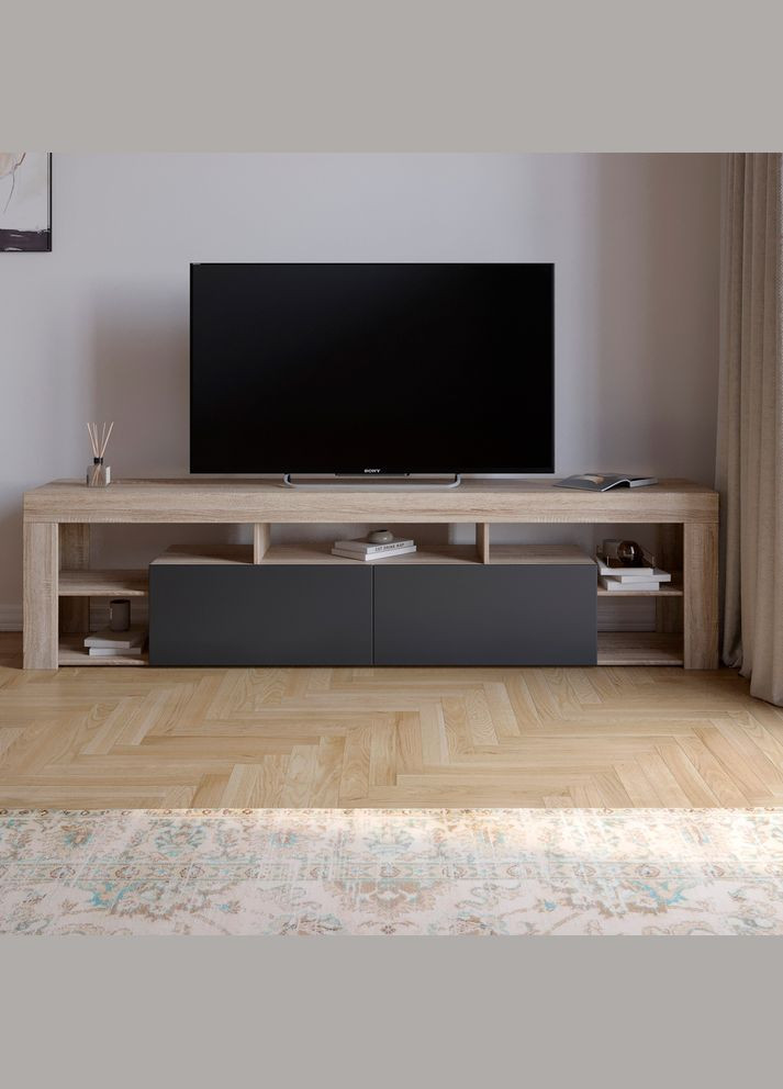 Тумба под телевизор с 5 полками Джеко 200 Сонома/Антрацит (MZN-031039) М-ЗОН (353498120)