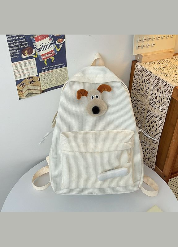 Рюкзак вельветовый с брелком молочно белый No Brand (326487626)