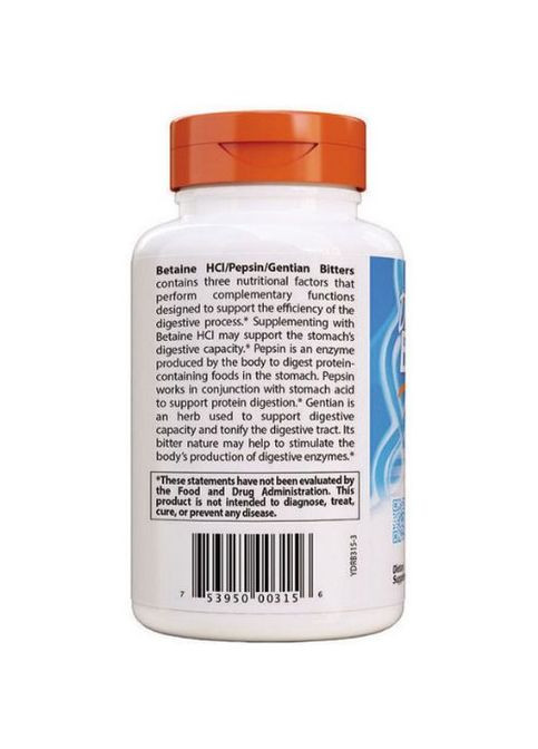 Betaine HCL, Pepsin and Gentian Bitters 360 Caps DRB-00315 Doctor's Best (313859017)