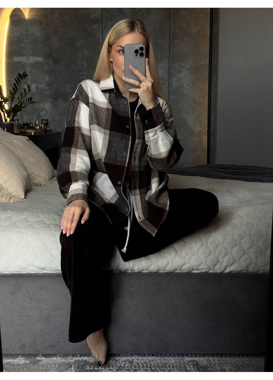 Темно-коричневая повседневный, вечерний, классическая, кэжуал рубашка в клетку FINO Mode с длинным рукавом